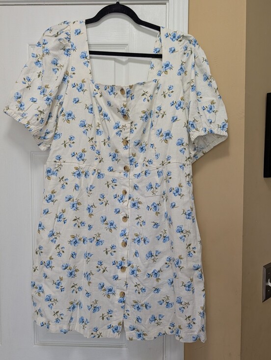 Old Navy Dresses & Skirts - New Boho Linen Puff Sleeve Smocked Back Baby Doll Floral Mini Dress Pockets!
